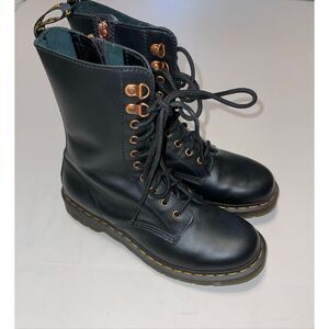 Dr Martens Rose Gold Hardware Women Leather Mid Calf Boots Side Zipper SZ 10